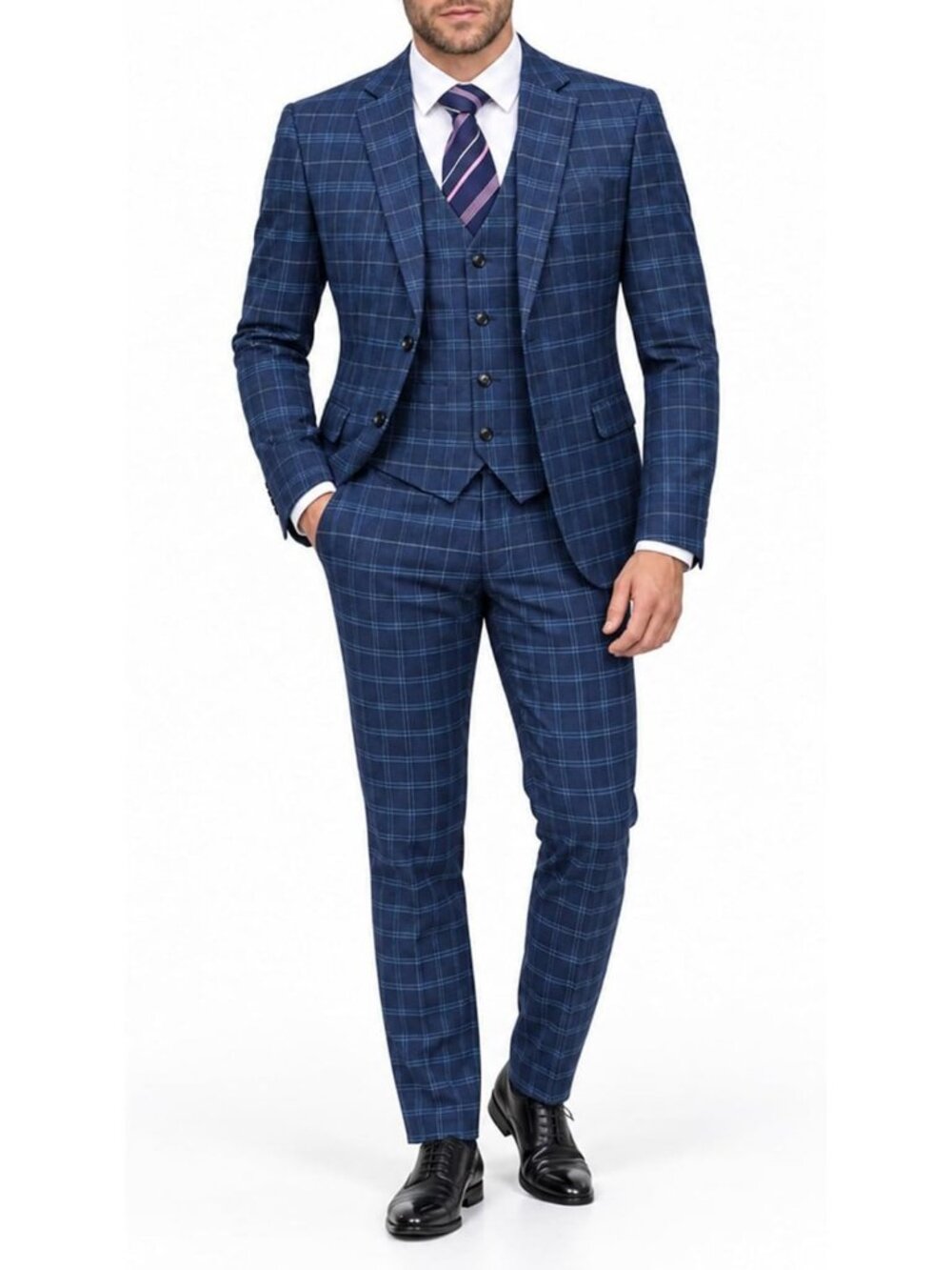 Slim Fit 3-Piece Checked Suit for Men | Vintage Style Single Breasted Outfit